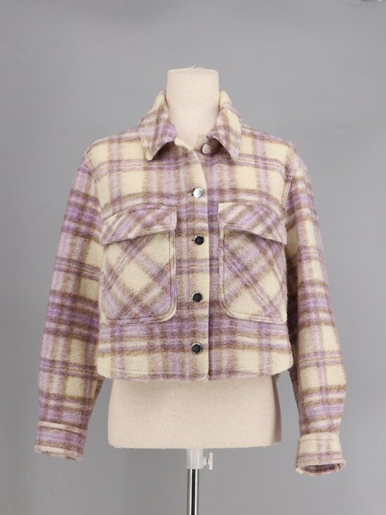 Zara Jackets & Blazers - ZARA Wool Blend Plaid Cropped Shacket Jacket in Lilac & Cream Size M